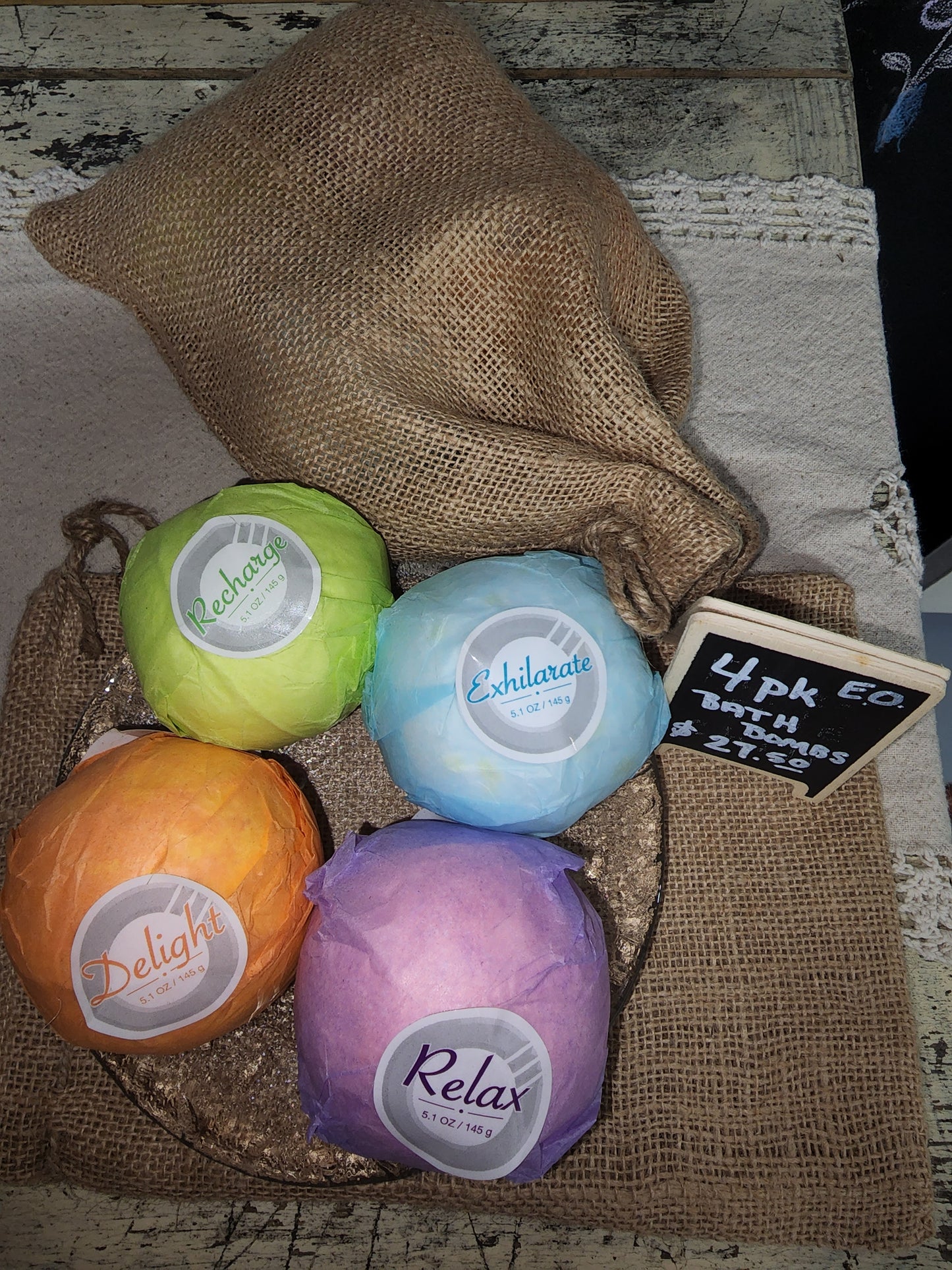 Bath Bombs 4pk - Burlap Bag