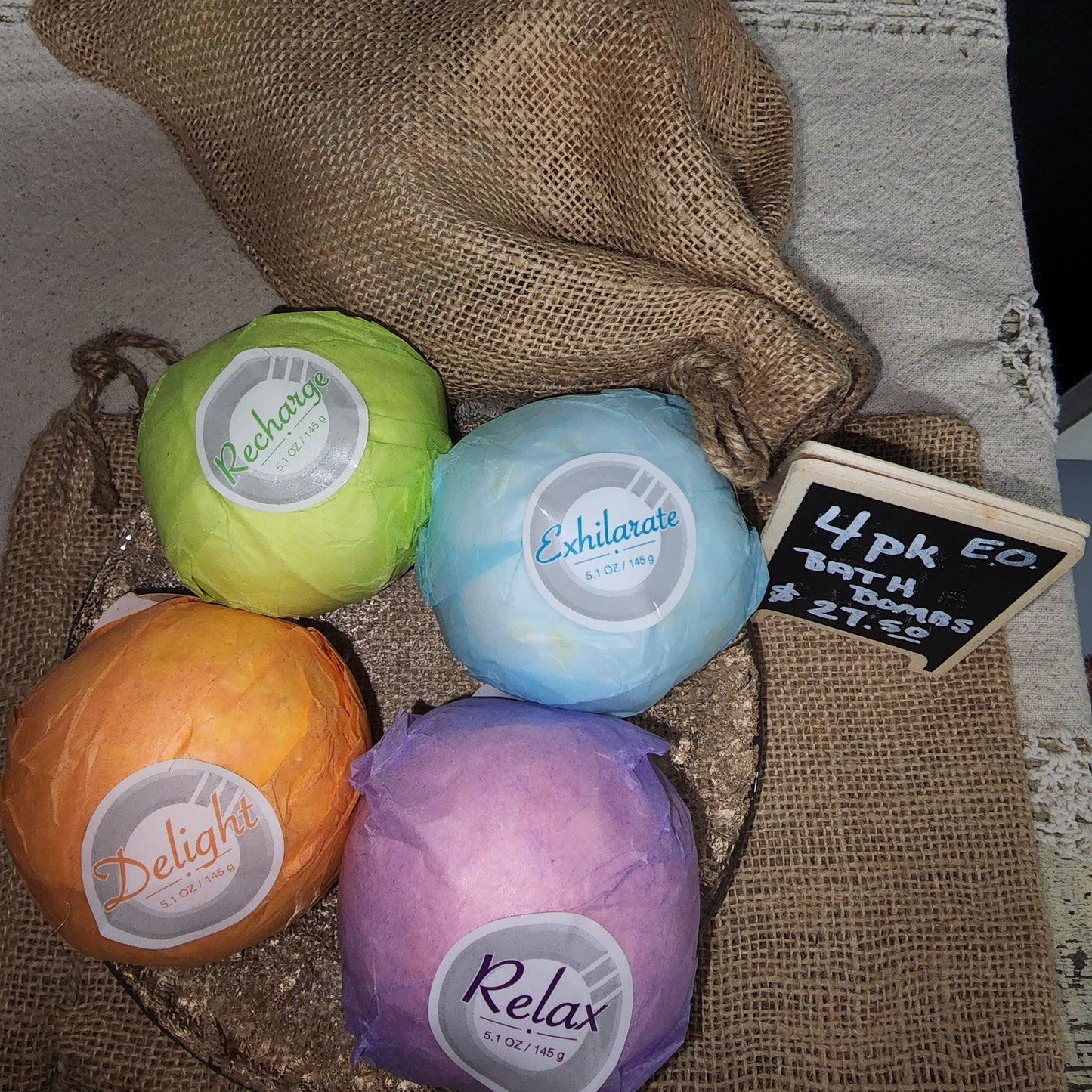 Bath Bombs 4pk - Burlap Bag