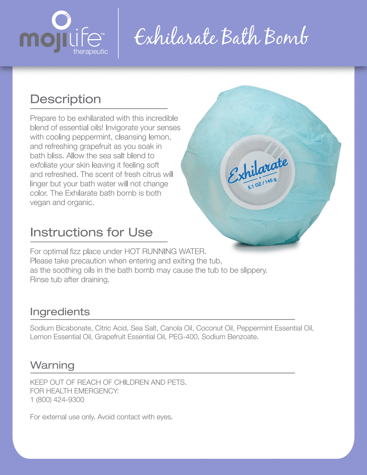 Exhilarate Essential Oil Bath Bomb