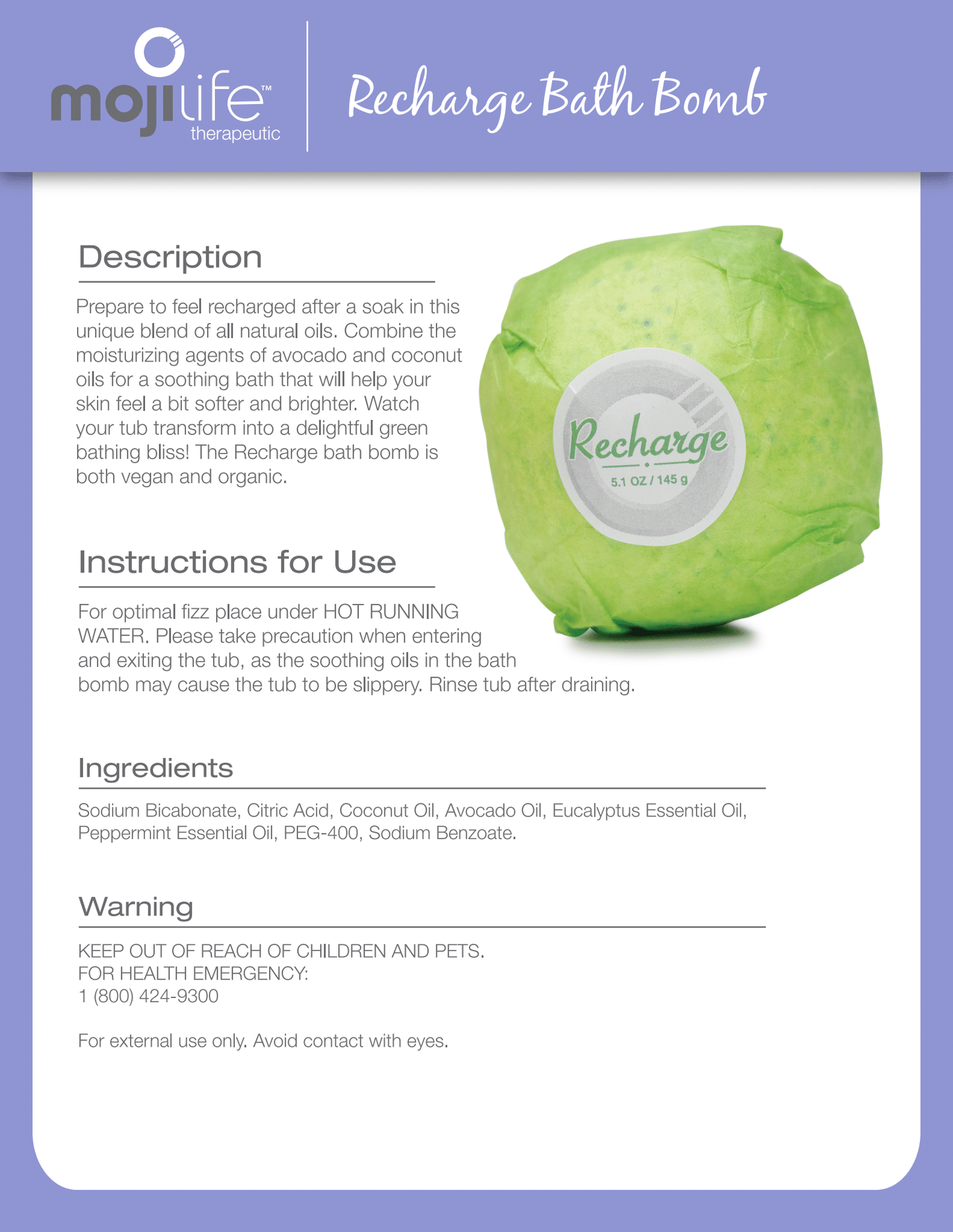 Recharge Essential Oil Bath Bomb