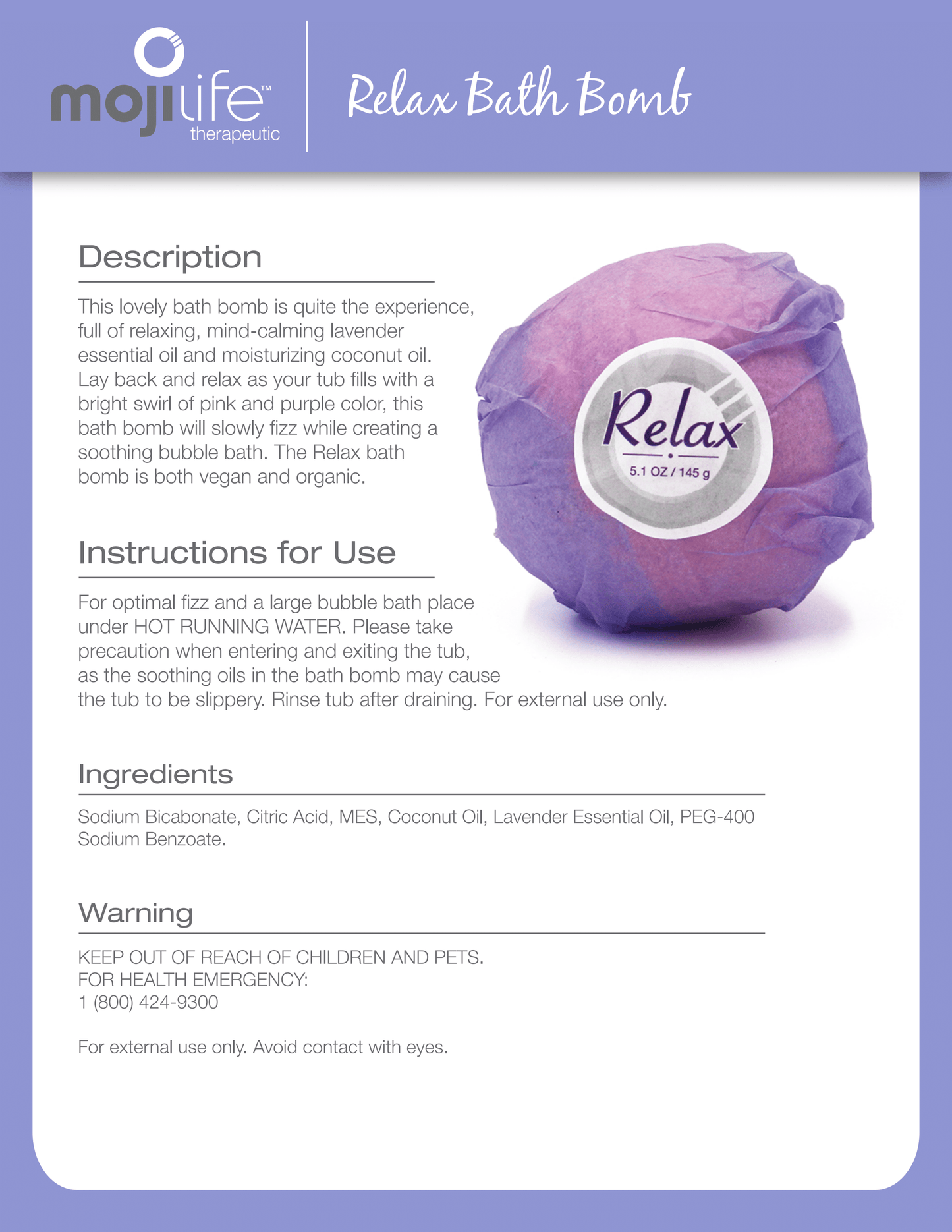 Relax Essential Oil Bath Bomb